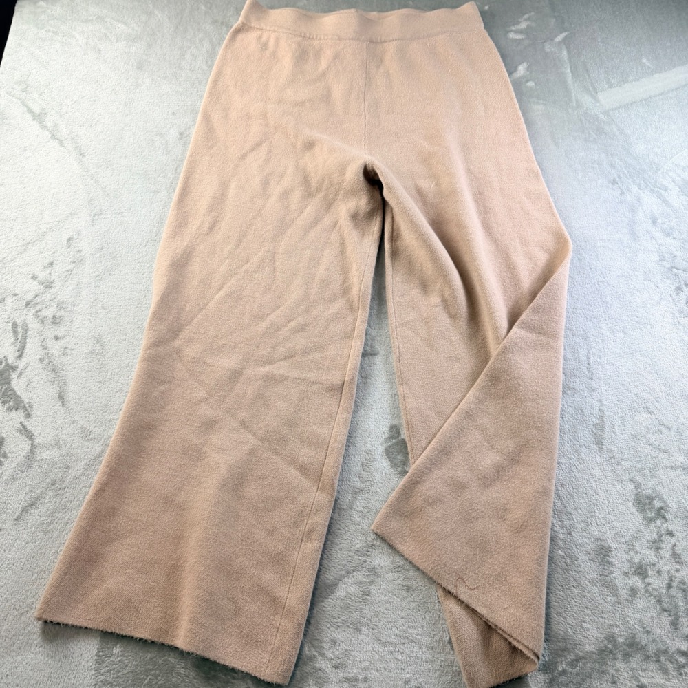 Tahari Women's XL Beige Knit Wide Leg Pants High Rise Elastic Waist Trousers